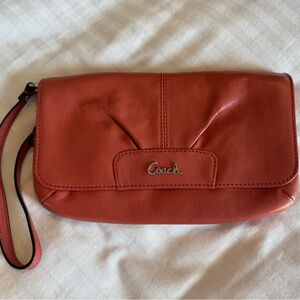 Coach Salmon Pink Leather Wristlet Clutch